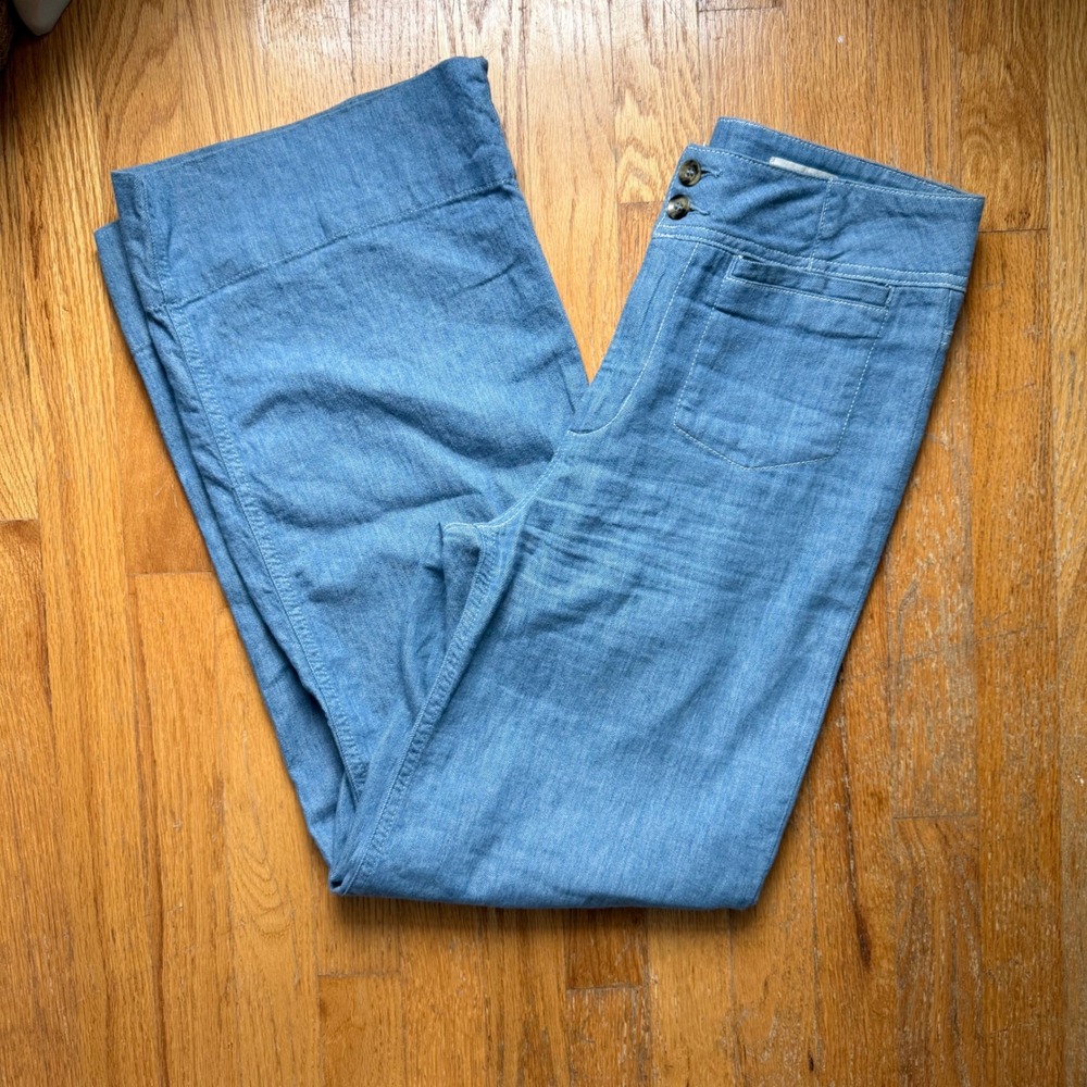 Pilcro Anthropologie Chambray Wide Leg‎ Pants Blue Boho Coastal Size 26